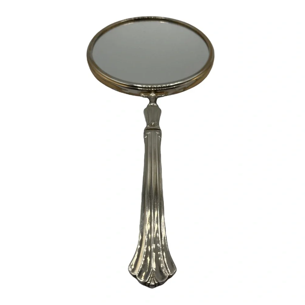 Vintage Hollywood Regency Brass Plated Magnifying 2 Sided Hand Mirror Vanity
